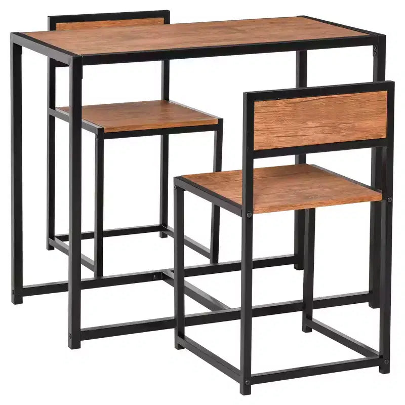 3-Piece Wooden Square Dining Table Set with 1 Table and 2 Chairs and Sturdy Metal Frame for Small Space