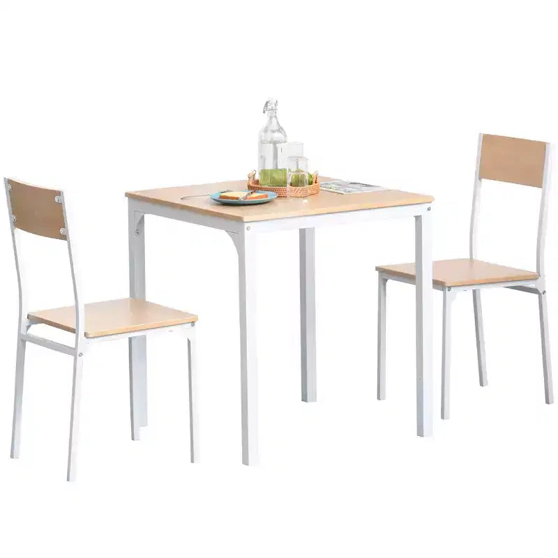 3-Piece Wooden Square Dining Table Set with 1 Table and 2 Chairs and Sturdy Metal Frame for Small Space