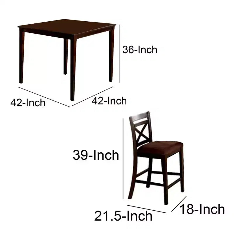Royal Hampton 5-delige houten bartafelset met stoelen met kruisleuning, espressobruin