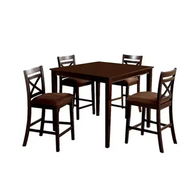 Royal Hampton 5-delige houten bartafelset met stoelen met kruisleuning, espressobruin