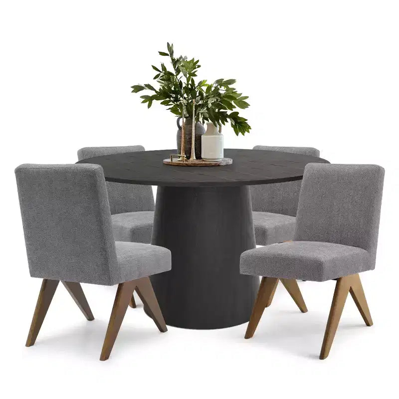 5-teiliges Esszimmertisch-Set für 4 Personen, moderner runder Tisch mit 46 Zoll Durchmesser und 4 gepolsterte Esszimmerstühle mit Holzbeinen für Esszimmer und Wohnzimmer - Panipeachy