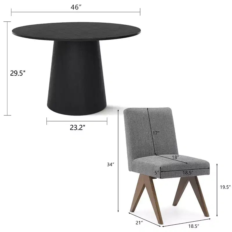 5-teiliges Esszimmertisch-Set für 4 Personen, moderner runder Tisch mit 46 Zoll Durchmesser und 4 gepolsterte Esszimmerstühle mit Holzbeinen für Esszimmer und Wohnzimmer - Panipeachy