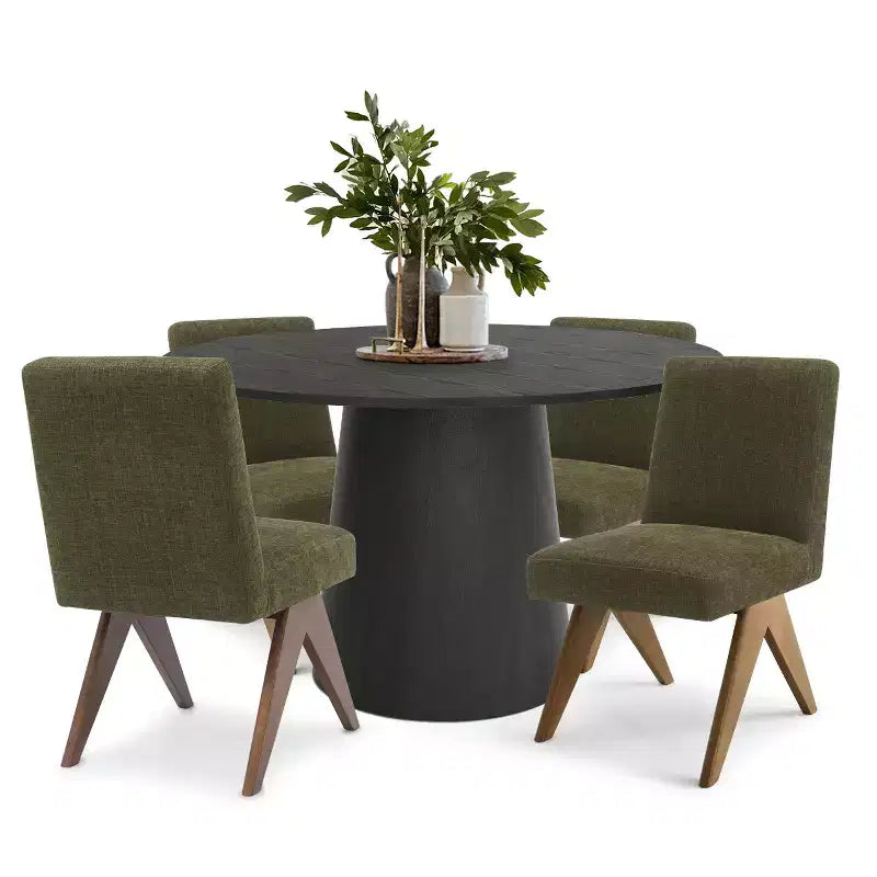 5-teiliges Esszimmertisch-Set für 4 Personen, moderner runder Tisch mit 46 Zoll Durchmesser und 4 gepolsterte Esszimmerstühle mit Holzbeinen für Esszimmer und Wohnzimmer - Panipeachy