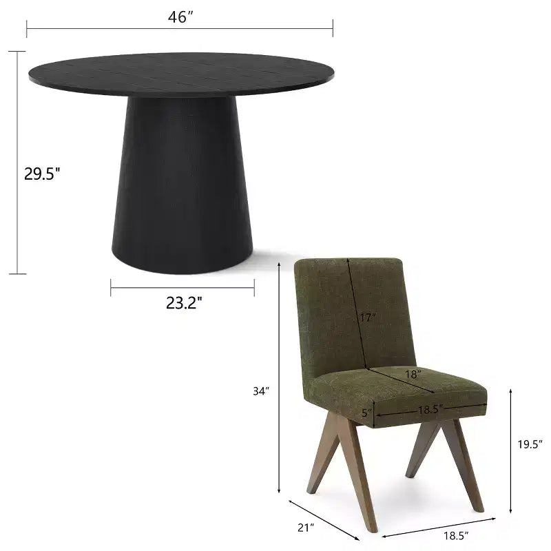 5-teiliges Esszimmertisch-Set für 4 Personen, moderner runder Tisch mit 46 Zoll Durchmesser und 4 gepolsterte Esszimmerstühle mit Holzbeinen für Esszimmer und Wohnzimmer - Panipeachy