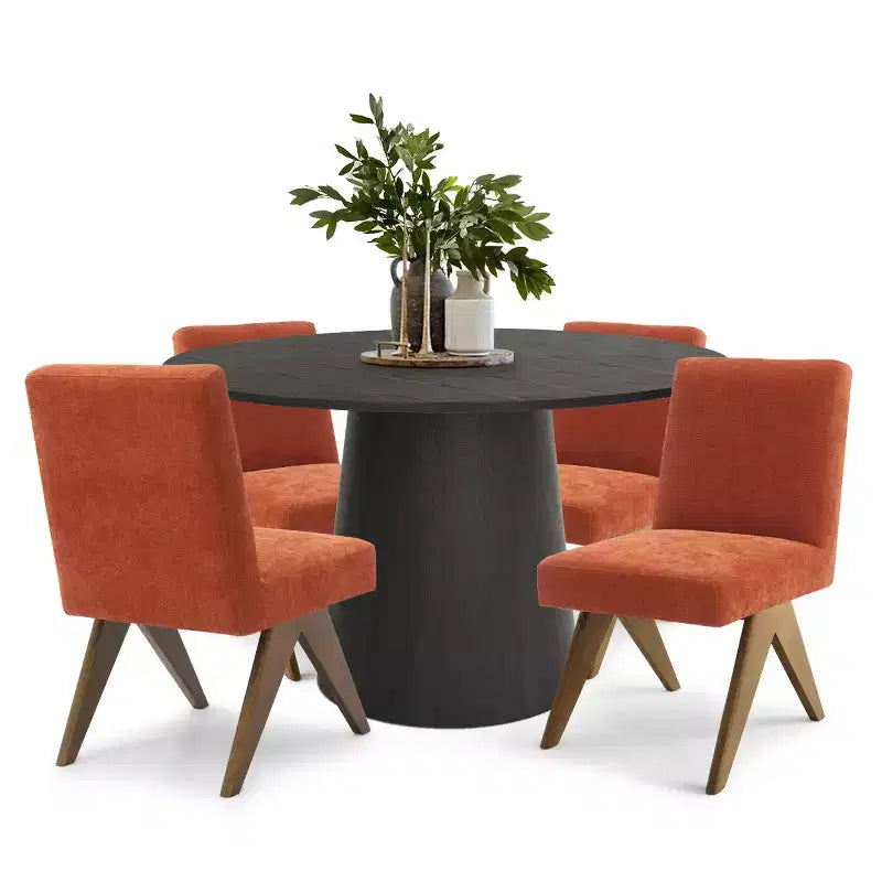 5-teiliges Esszimmertisch-Set für 4 Personen, moderner runder Tisch mit 46 Zoll Durchmesser und 4 gepolsterte Esszimmerstühle mit Holzbeinen für Esszimmer und Wohnzimmer - Panipeachy