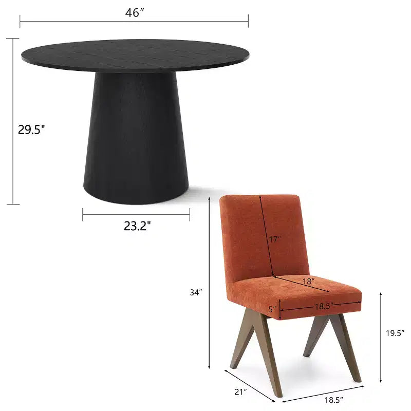 5-teiliges Esszimmertisch-Set für 4 Personen, moderner runder Tisch mit 46 Zoll Durchmesser und 4 gepolsterte Esszimmerstühle mit Holzbeinen für Esszimmer und Wohnzimmer - Panipeachy