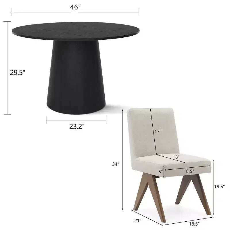5-teiliges Esszimmertisch-Set für 4 Personen, moderner runder Tisch mit 46 Zoll Durchmesser und 4 gepolsterte Esszimmerstühle mit Holzbeinen für Esszimmer und Wohnzimmer - Panipeachy