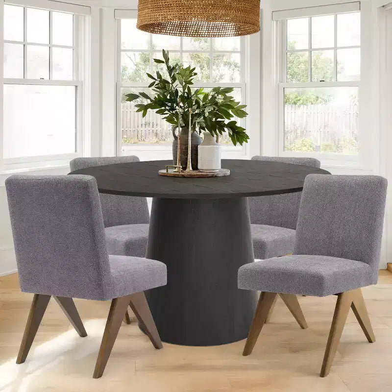 Set da pranzo da 5 pezzi per 4 persone, tavolo rotondo moderno da 46 con 4 sedie da pranzo imbottite con gambe in legno per sala da pranzo e soggiorno-Panipeachy