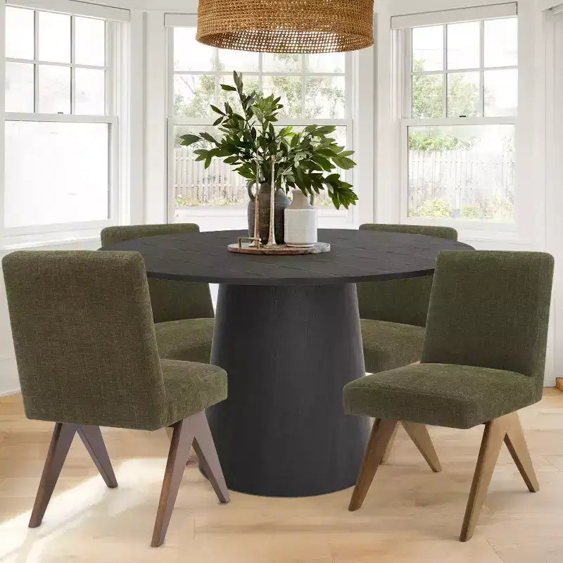 Set da pranzo da 5 pezzi per 4 persone, tavolo rotondo moderno da 46 con 4 sedie da pranzo imbottite con gambe in legno per sala da pranzo e soggiorno-Panipeachy