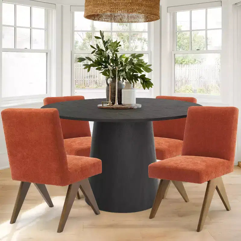 Set da pranzo da 5 pezzi per 4 persone, tavolo rotondo moderno da 46 con 4 sedie da pranzo imbottite con gambe in legno per sala da pranzo e soggiorno-Panipeachy