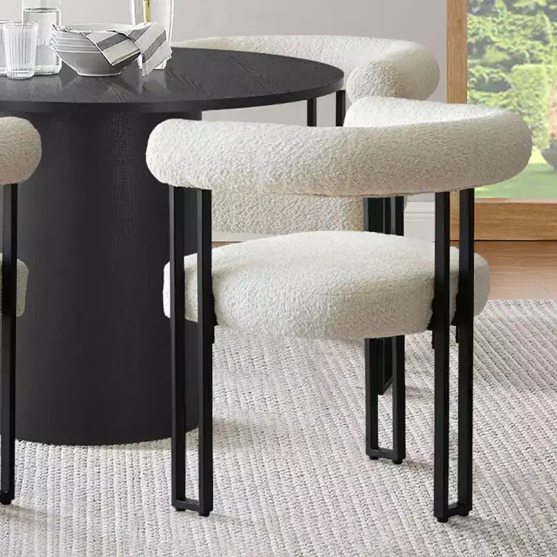 Modernes 5-teiliges rundes schwarzes Esstisch-Set, Säulentisch mit 4 Bouclé-gepolsterten Esszimmerstühlen für die Küche oder Wohnung - Panipeachy