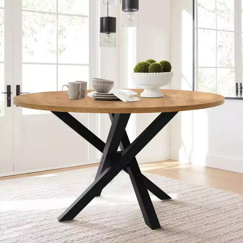 5-teiliges rundes Esstisch-Set, moderner Tisch mit schwarzem Gestell, Stühle mit Rattanlehne und Bouclé-gepolsterten Sitzen für kleine Räume - Panipeachy
