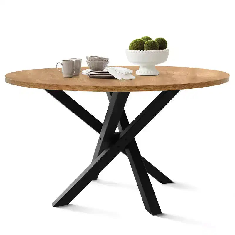 5-teiliges rundes Esstisch-Set, moderner Tisch mit schwarzem Gestell, Stühle mit Rattanlehne und Bouclé-gepolsterten Sitzen für kleine Räume - Panipeachy