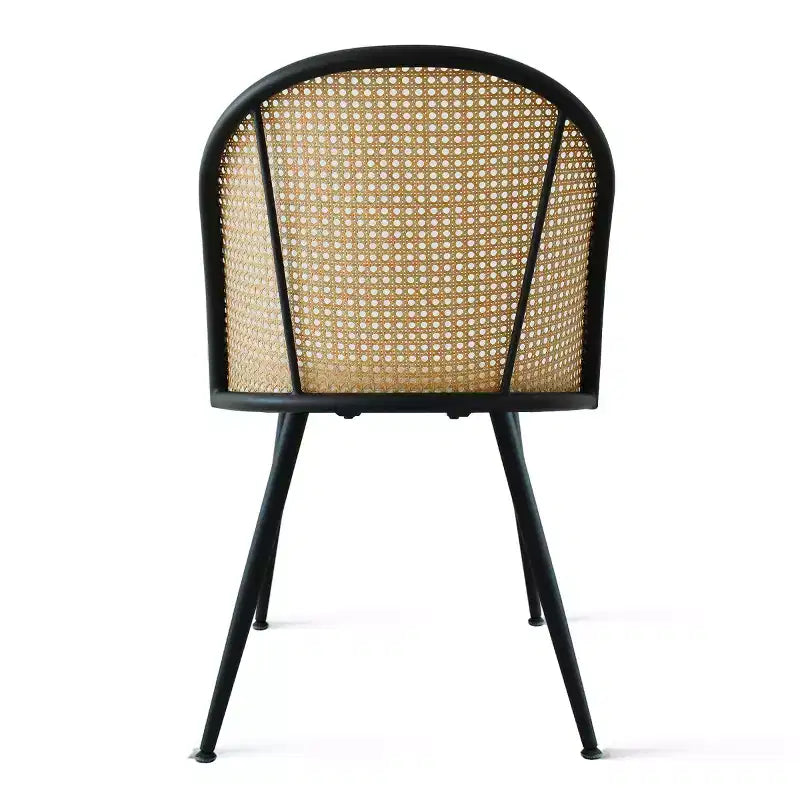 5-teiliges rundes Esstisch-Set, moderner Tisch mit schwarzem Gestell, Stühle mit Rattanlehne und Bouclé-gepolsterten Sitzen für kleine Räume - Panipeachy