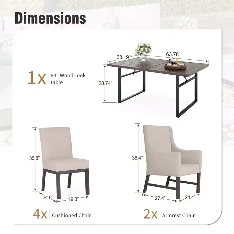 Captiva Designs 7-teiliges Küchenmöbel-Set mit Esstisch in Holzoptik und gepolsterten Metallstühlen