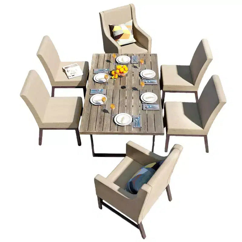 Captiva Designs 7-teiliges Küchenmöbel-Set mit Esstisch in Holzoptik und gepolsterten Metallstühlen