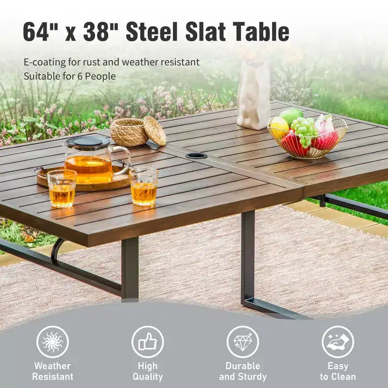 Captiva Designs 7-teiliges Küchenmöbel-Set mit Esstisch in Holzoptik und gepolsterten Metallstühlen