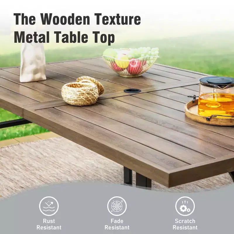 Captiva Designs 7-teiliges Küchenmöbel-Set mit Esstisch in Holzoptik und gepolsterten Metallstühlen