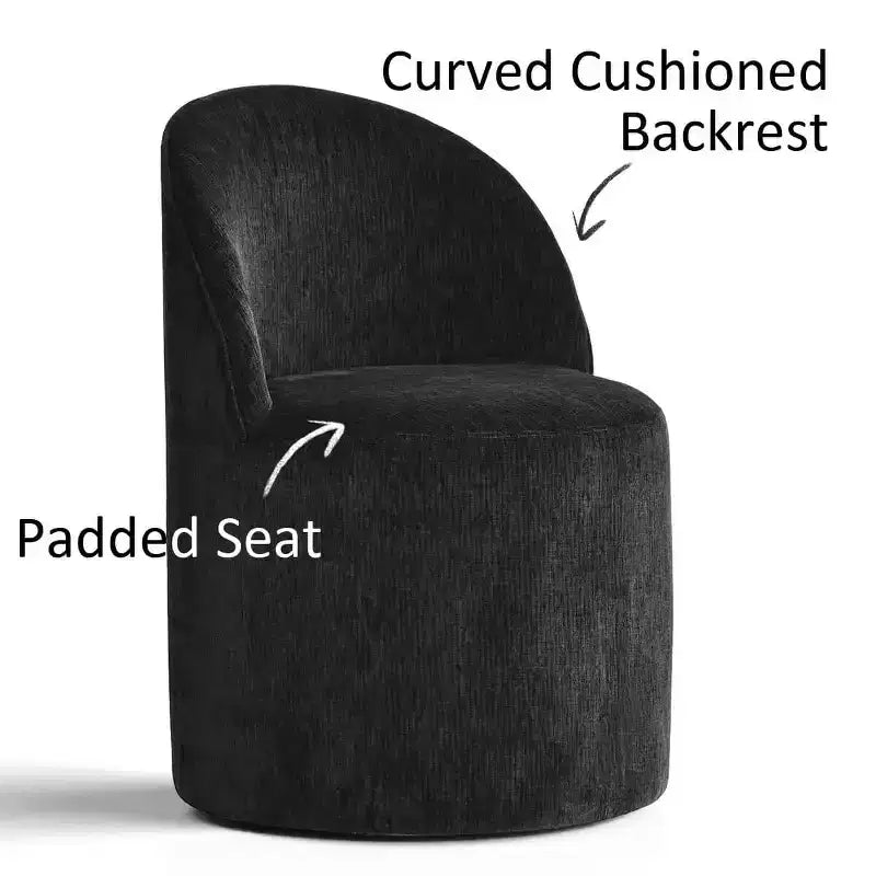 Set da pranzo per 6 persone, tavolo ovale nero, sedie da pranzo imbottite con ruote piroettanti, ciniglia testurizzata da 360gsm - Panipeachy