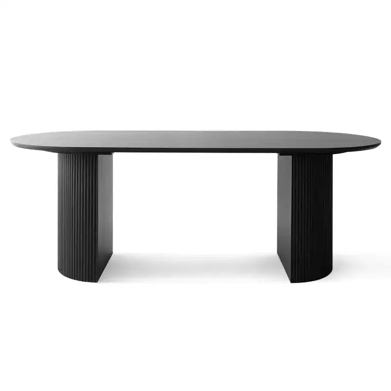 Set da pranzo per 6 persone, tavolo ovale nero, sedie da pranzo imbottite con ruote piroettanti, ciniglia testurizzata da 360gsm - Panipeachy