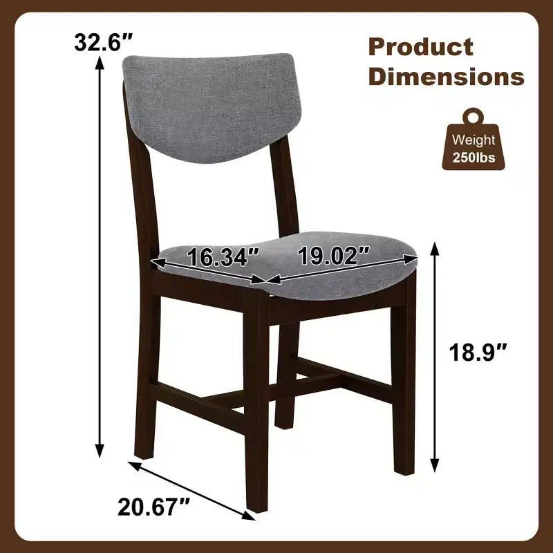 Set da pranzo in stile rustico GDFStudio Conner da 5 pezzi, composto da 1 tavolo in legno massello e 4 sedie imbottite