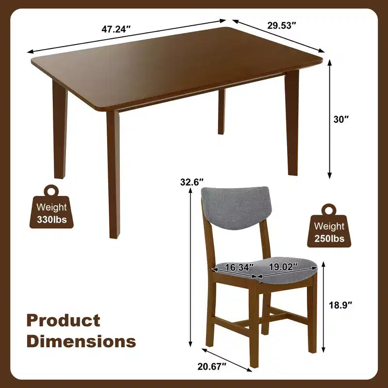 Set da pranzo in stile rustico GDFStudio Conner da 5 pezzi, composto da 1 tavolo in legno massello e 4 sedie imbottite