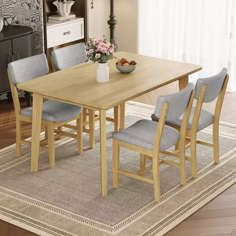 Set da pranzo in stile rustico GDFStudio Conner da 5 pezzi, composto da 1 tavolo in legno massello e 4 sedie imbottite