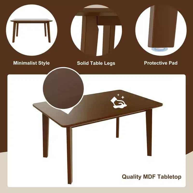 Set da pranzo in stile rustico GDFStudio Conner da 5 pezzi, composto da 1 tavolo in legno massello e 4 sedie imbottite