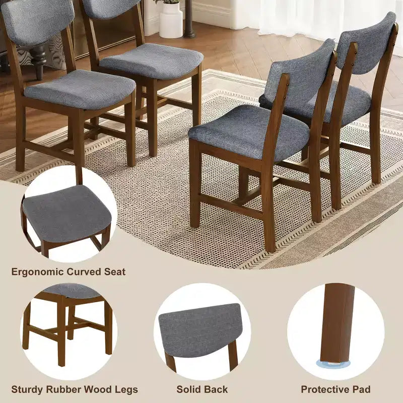 Set da pranzo in stile rustico GDFStudio Conner da 5 pezzi, composto da 1 tavolo in legno massello e 4 sedie imbottite