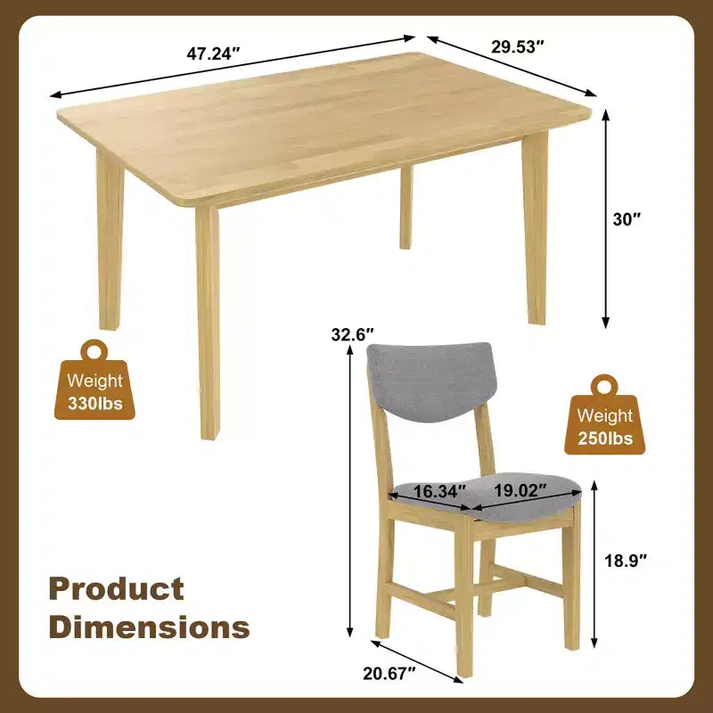 Set da pranzo in stile rustico GDFStudio Conner da 5 pezzi, composto da 1 tavolo in legno massello e 4 sedie imbottite