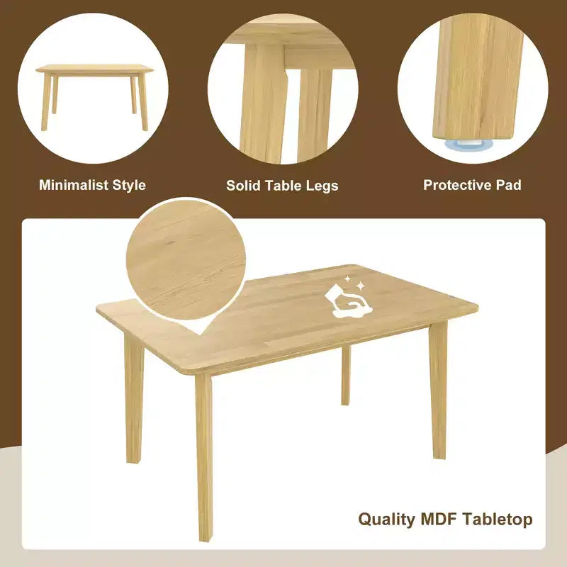 Set da pranzo in stile rustico GDFStudio Conner da 5 pezzi, composto da 1 tavolo in legno massello e 4 sedie imbottite