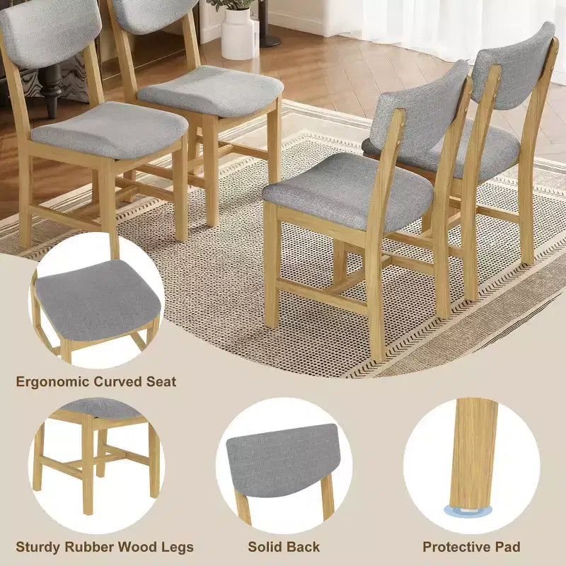 Set da pranzo in stile rustico GDFStudio Conner da 5 pezzi, composto da 1 tavolo in legno massello e 4 sedie imbottite