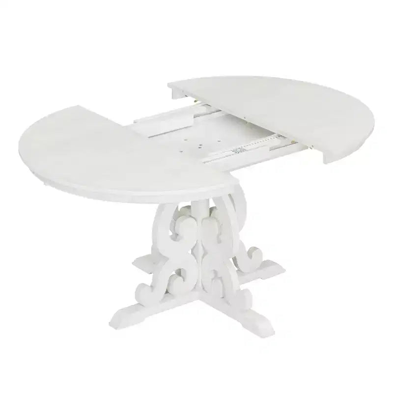 Set da cucina in stile rustico per 4 persone, set da pranzo rotondo in legno allungabile e 4 sedie imbottite, set da pranzo retrò per cucina