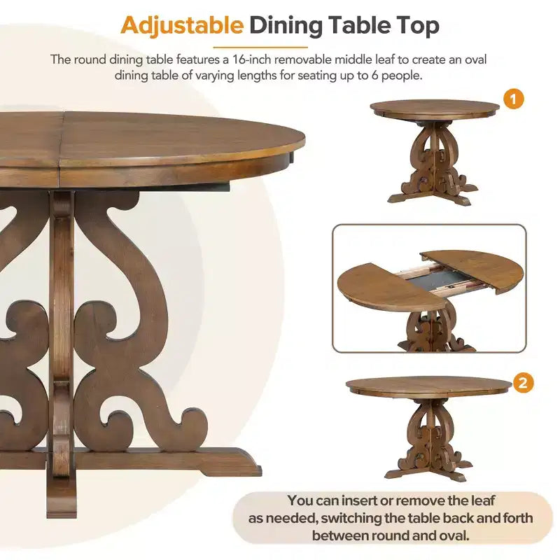 Set da cucina in stile rustico per 4 persone, set da pranzo rotondo in legno allungabile e 4 sedie imbottite, set da pranzo retrò per cucina