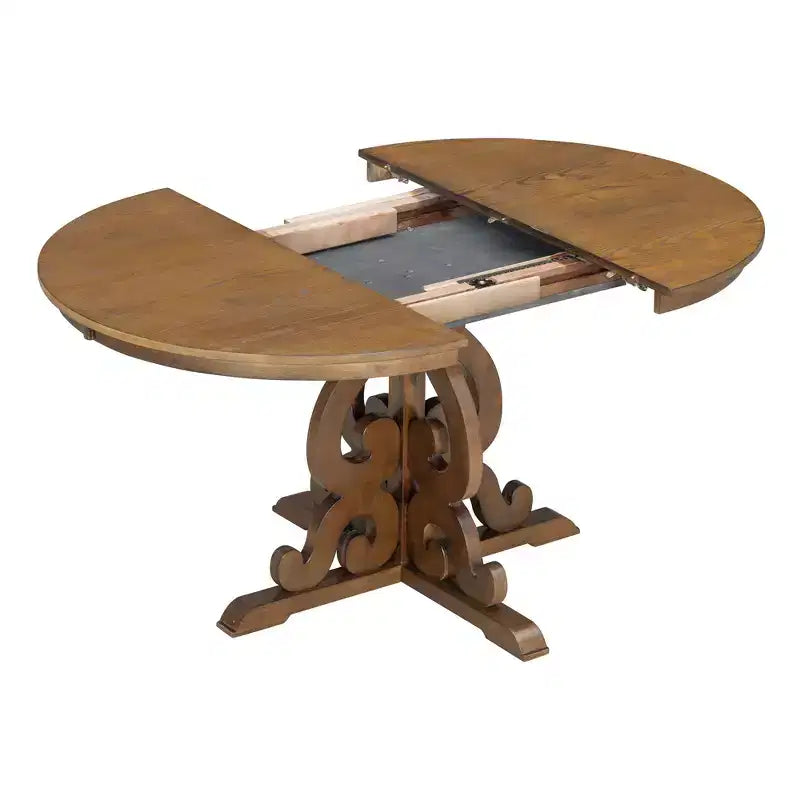 Set da cucina in stile rustico per 4 persone, set da pranzo rotondo in legno allungabile e 4 sedie imbottite, set da pranzo retrò per cucina