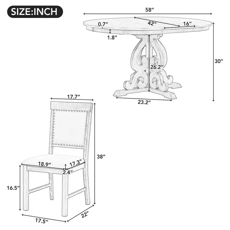 Set da cucina in stile rustico per 4 persone, set da pranzo rotondo in legno allungabile e 4 sedie imbottite, set da pranzo retrò per cucina