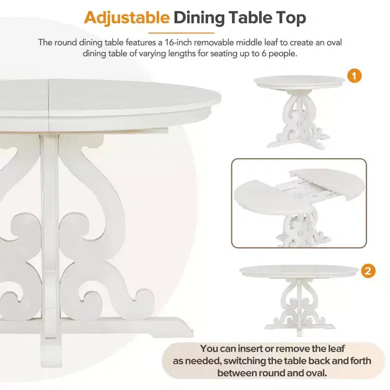 Set da cucina in stile rustico per 4 persone, set da pranzo rotondo in legno allungabile e 4 sedie imbottite, set da pranzo retrò per cucina