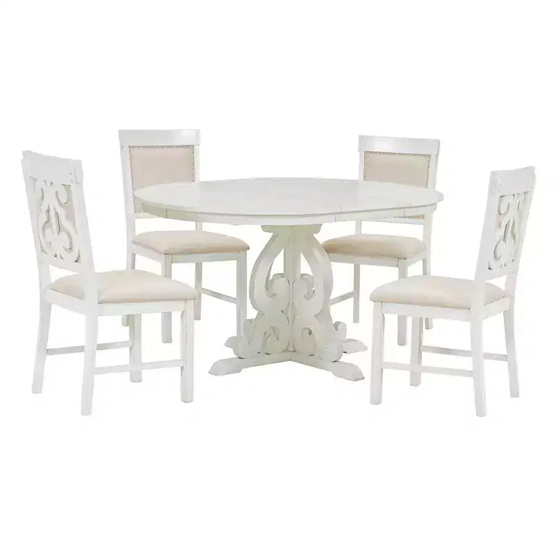 Set da cucina in stile rustico per 4 persone, set da pranzo rotondo in legno allungabile e 4 sedie imbottite, set da pranzo retrò per cucina