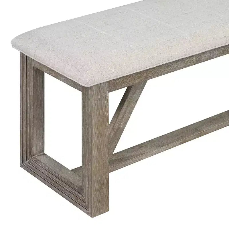 6-teiliges Farmhouse-Esszimmer-Set für 5 Personen, rechteckiges Tisch-Set mit trapezförmigem Tischgestell sowie 4 gepolsterten Stühlen und einer Bank für das Esszimmer