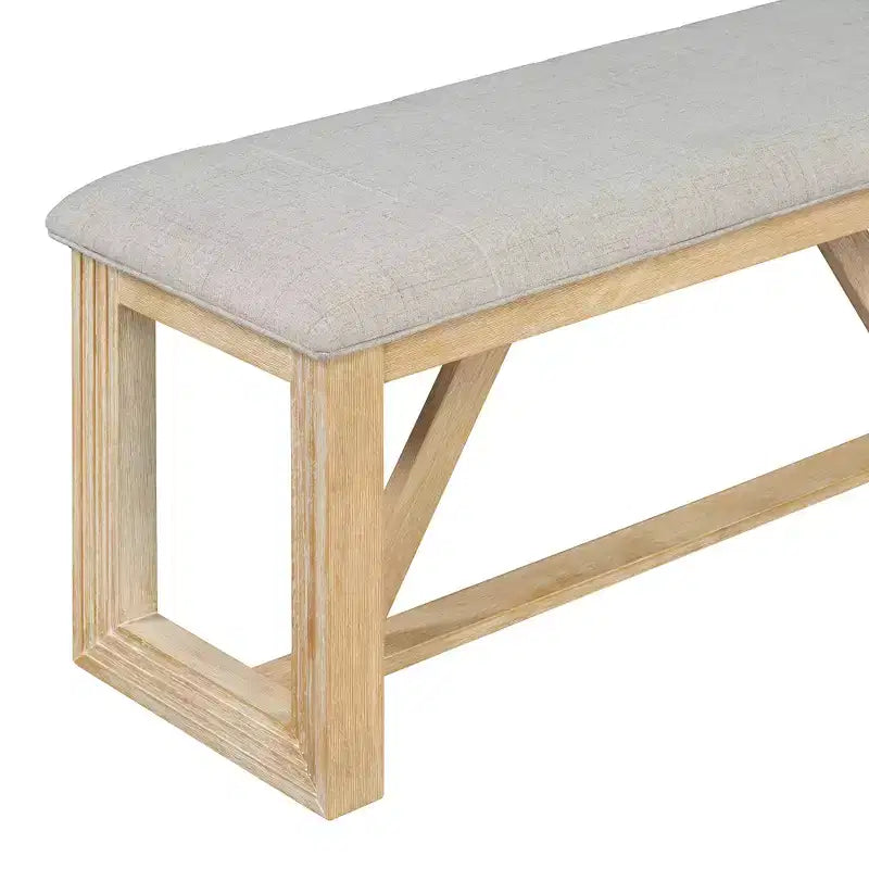 6-teiliges Farmhouse-Esszimmer-Set für 5 Personen, rechteckiges Tisch-Set mit trapezförmigem Tischgestell sowie 4 gepolsterten Stühlen und einer Bank für das Esszimmer