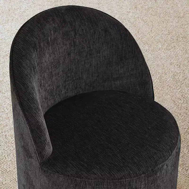 Modernes Esszimmer-Set für 6 Personen, runder Esstisch mit Säulenfuß, drehbare Fassstühle mit Rollen, Chenille-Strukturstoff – Panipeachy