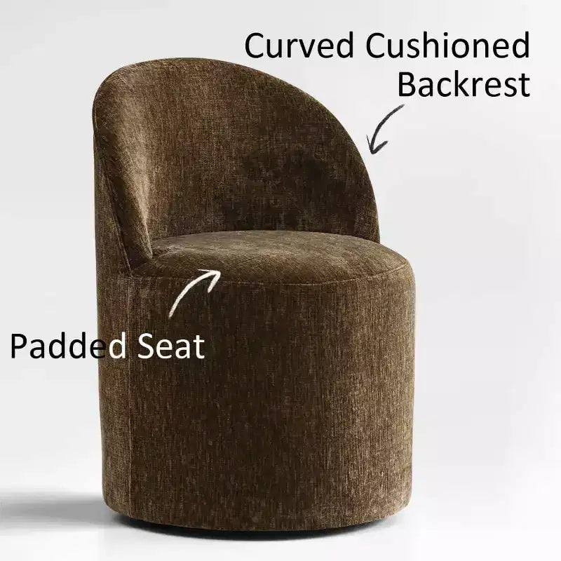 Modernes Esszimmer-Set für 6 Personen, runder Esstisch mit Säulenfuß, drehbare Fassstühle mit Rollen, Chenille-Strukturstoff – Panipeachy