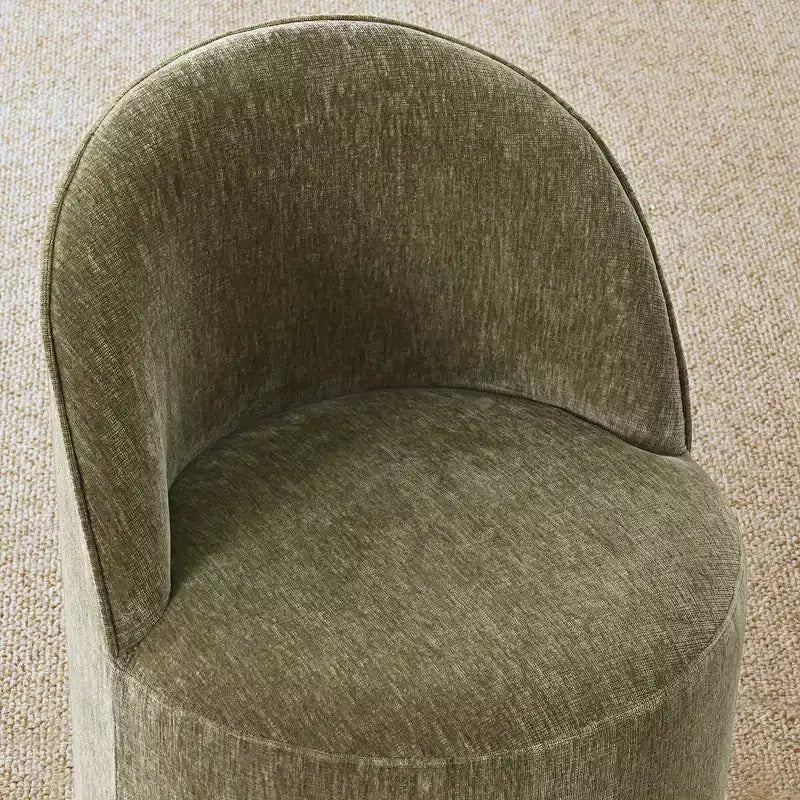 Modernes Esszimmer-Set für 6 Personen, runder Esstisch mit Säulenfuß, drehbare Fassstühle mit Rollen, Chenille-Strukturstoff – Panipeachy