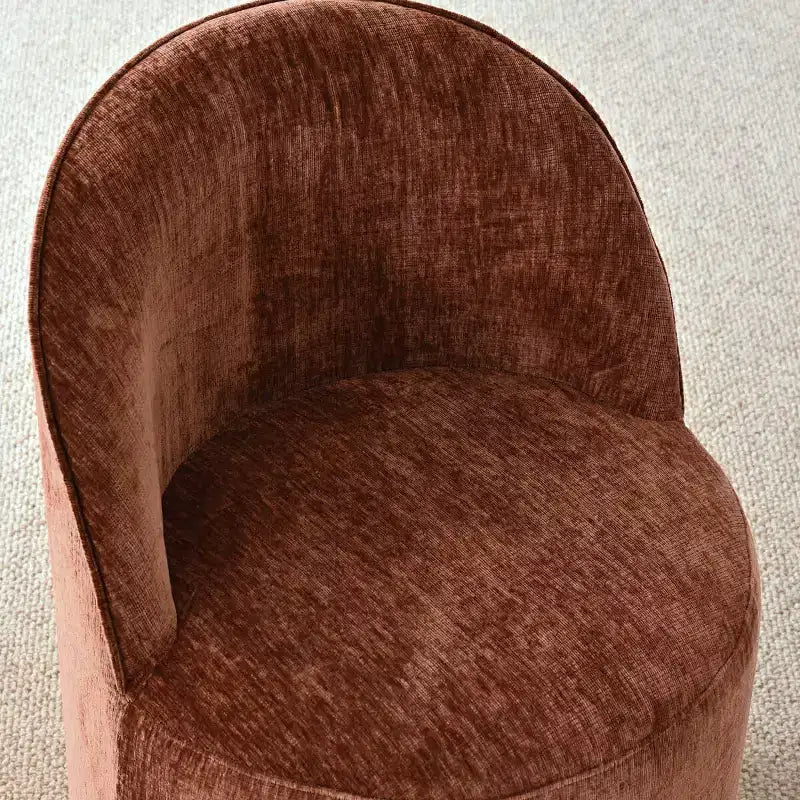 Modernes Esszimmer-Set für 6 Personen, runder Esstisch mit Säulenfuß, drehbare Fassstühle mit Rollen, Chenille-Strukturstoff – Panipeachy