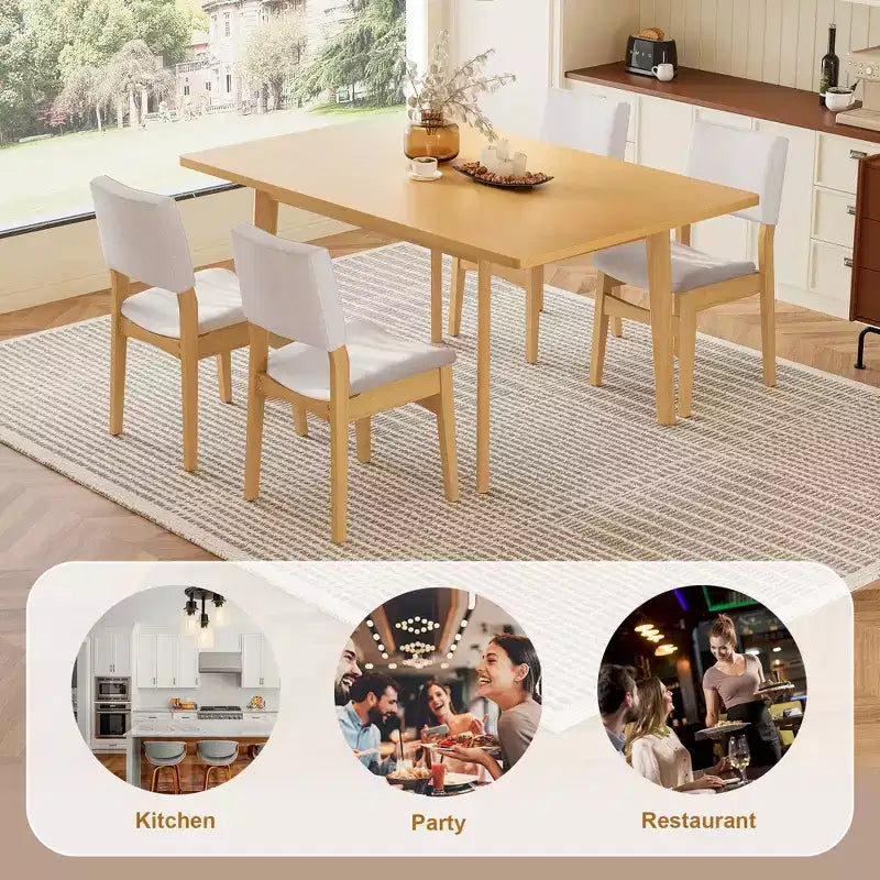 GDFStudio Crawford 5-teiliges modernes Essgruppen-Set - rechteckiger Tisch aus Massivholz und mit Leinen bezogene Stühle