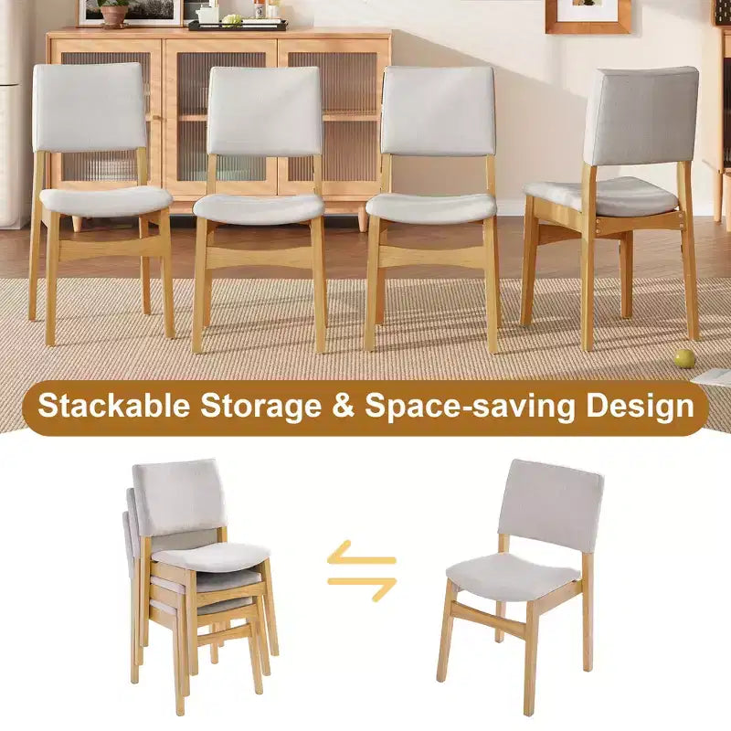GDFStudio Crawford 5-teiliges modernes Essgruppen-Set - rechteckiger Tisch aus Massivholz und mit Leinen bezogene Stühle