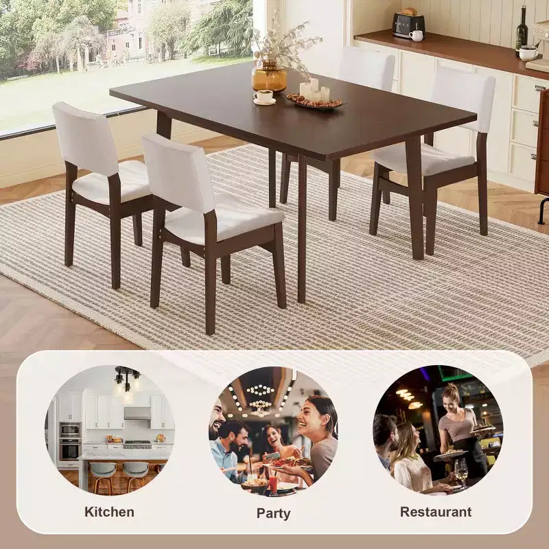 GDFStudio Crawford 5-teiliges modernes Essgruppen-Set - rechteckiger Tisch aus Massivholz und mit Leinen bezogene Stühle