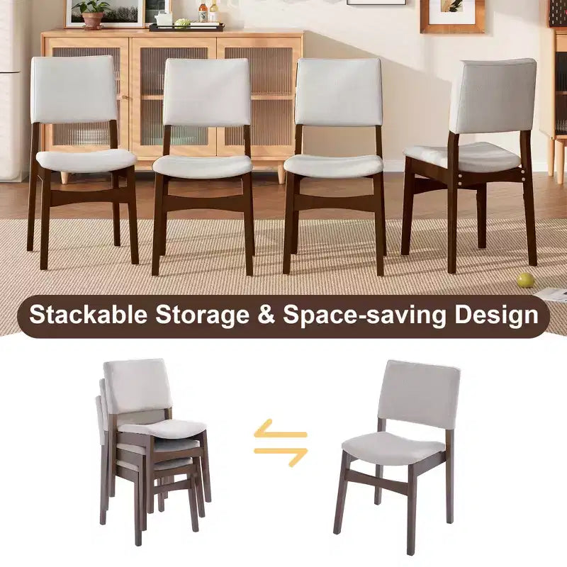 GDFStudio Crawford 5-teiliges modernes Essgruppen-Set - rechteckiger Tisch aus Massivholz und mit Leinen bezogene Stühle