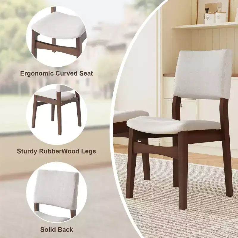 GDFStudio Crawford 5-teiliges modernes Essgruppen-Set - rechteckiger Tisch aus Massivholz und mit Leinen bezogene Stühle