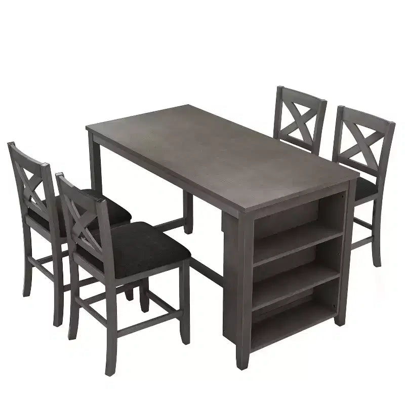 Set da pranzo da 5 pezzi per 4 persone con tavolo ad altezza bancone, set da bar rustico in legno stile fattoria con 4 sedie per la sala da pranzo